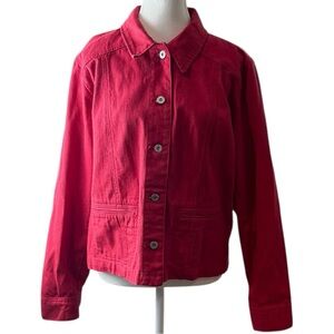 Chico’s Red Stretch Cotton Jacket Women Size 2 US 12 Button Front Casual
